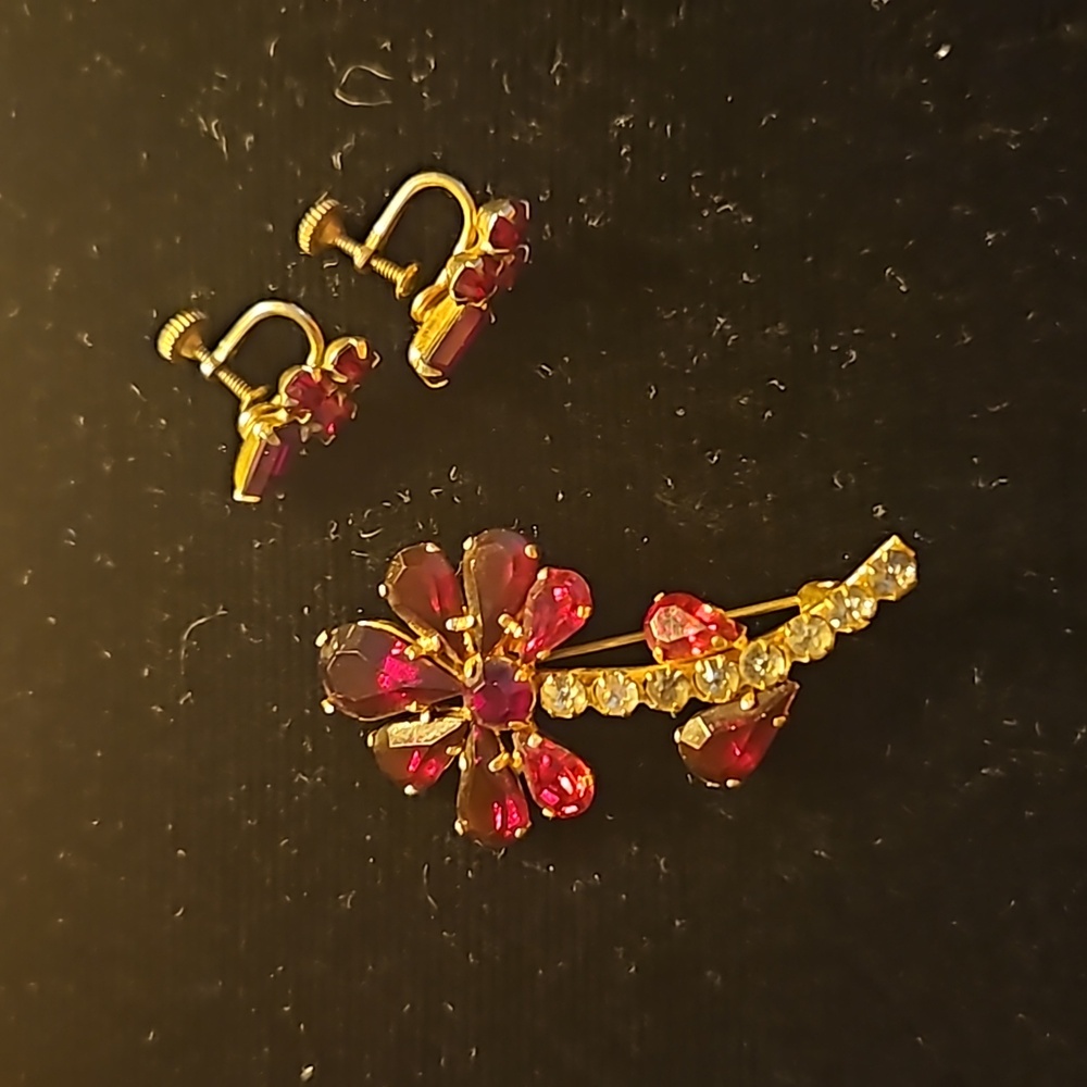Czech flower broach and matching earrings